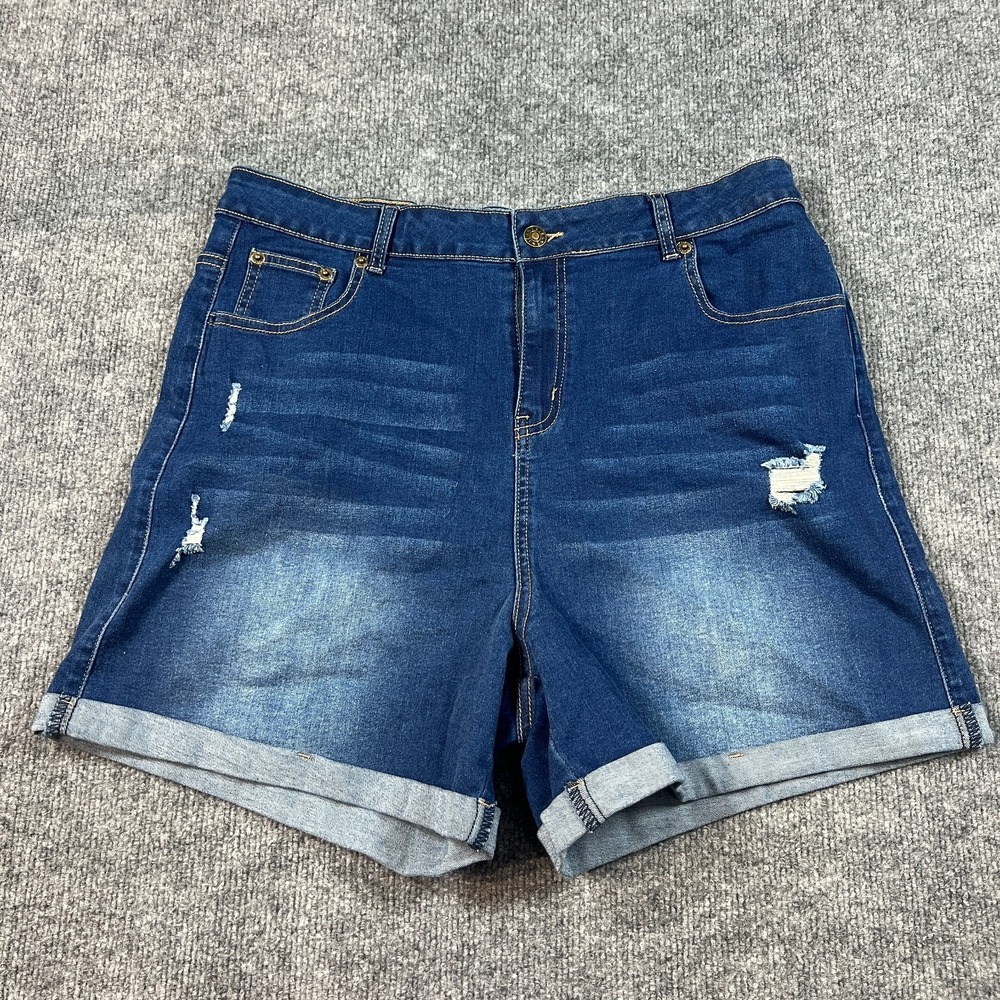 Pinkmarco‎ Denim Shorts Womens Extra Large Blue Distressed High Rise Cuffed Hem